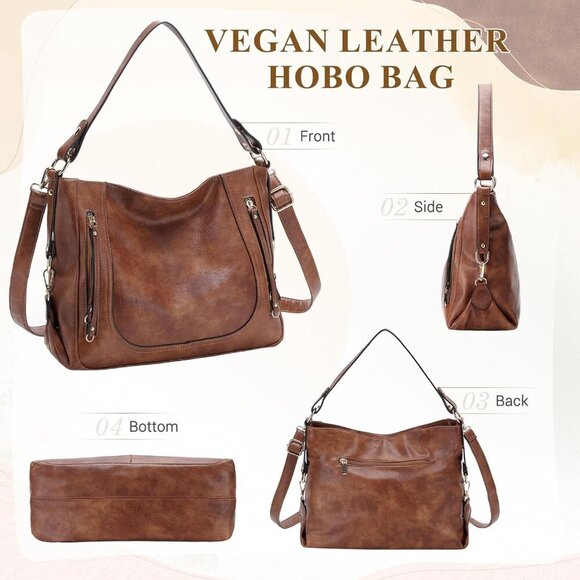 Hobo Bags for Women,Large Ladies Purses and Handbags Vegan Leather Shoulder Bags - Picture 7 of 7